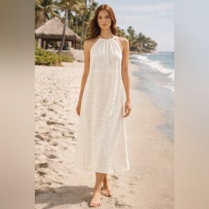 Vitamin A Swim Coverup Dress Cream Eyelit Cotton Large Beach Vacation Tropical